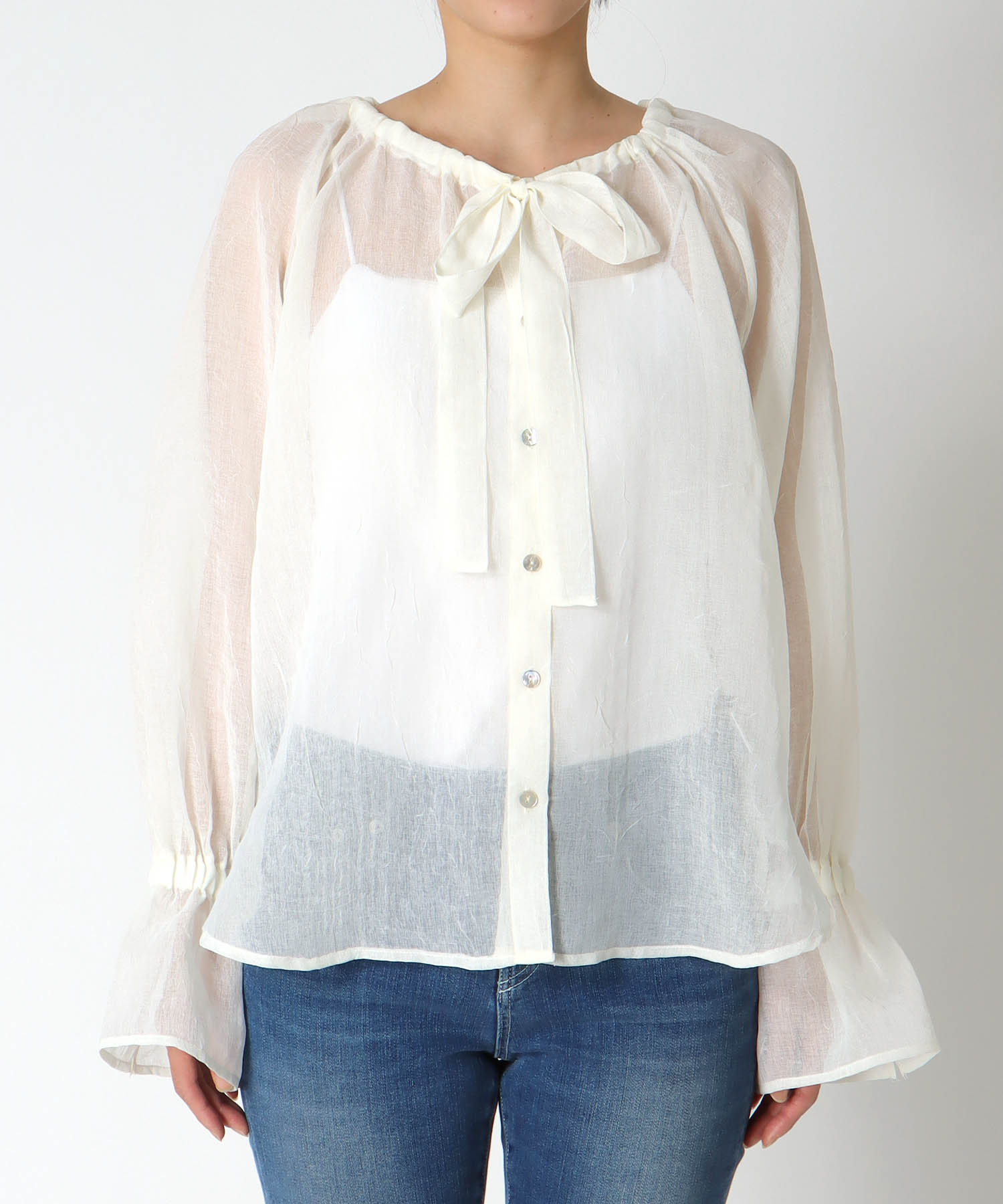 ギャザーリボンカラーブラウス